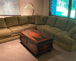 Sherrill sectional sofa & Baker "Milling Road" large storage chest/coffee table