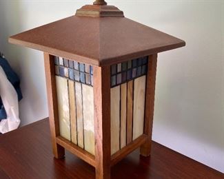 Arts & Crafts style lantern - glass & wood