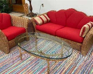 20% off of $295 Set - Vintage Wicker sofa chair & square table