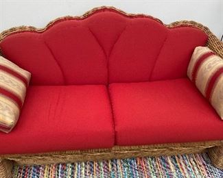 Part of Set - Vintage Wicker sofa chair & square table
