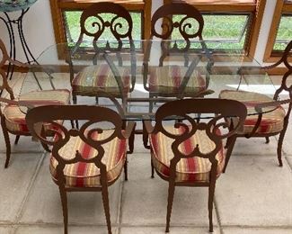 20% off of $595 Glass table w/6 whimsical metal chairs - Excellent!