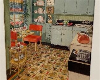 20% off of $135 ea. - Original c1940 watercolor illustrations from Armstrong Floors - Amazing detail!