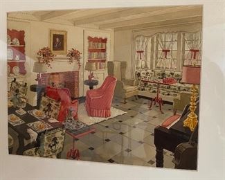20% off of $135 ea. - Original c1940 watercolor illustrations from Armstrong Floors - Amazing detail!
