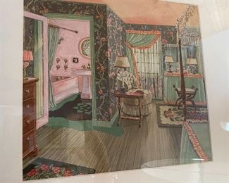 20% off of $135 ea. - Original c1940 watercolor illustrations from Armstrong Floors - Amazing detail!