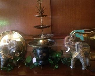 Tiered brass server; elephants (each as is)