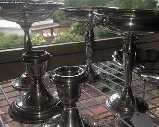 Sterling candle holders and compotes