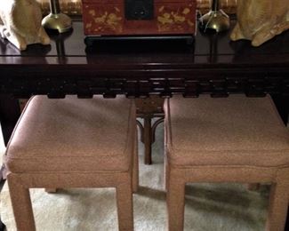 Sofa table; 2 of 3 small stools