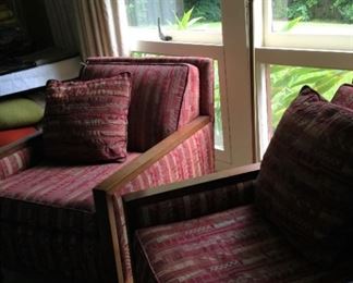 Matching arm chairs in red & orange