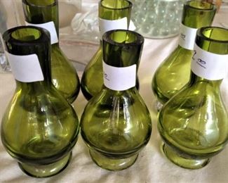 Small green bud vases