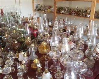 100's of identified antique oil lamps of all shapes and sizes!