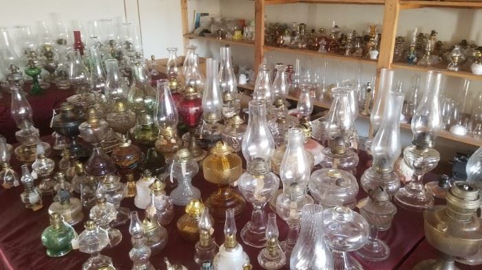 100's of identified antique oil lamps of all shapes and sizes!