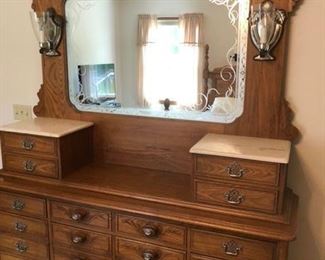 Beautiful bedroom set with white marble top accents!