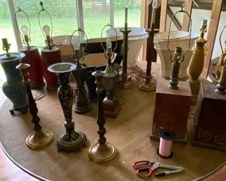 Antique/decorative lamps and shades, candelabras 