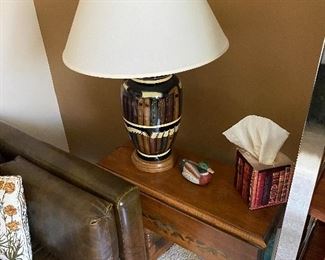 Cute Stenciled Double Drop Leaf Occasional Table, Book Table Lamp 