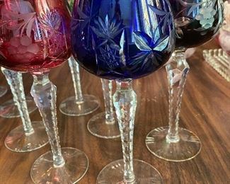 Gorgeous Bohemian Cut Crystal Color Wine Goblets Set of 6.
