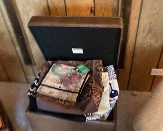 Leather Ottoman/Chest, Filled with Travel Canvas Bags