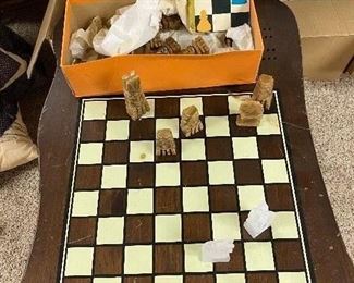Vintage Chess Table with Chess Onyx Pieces