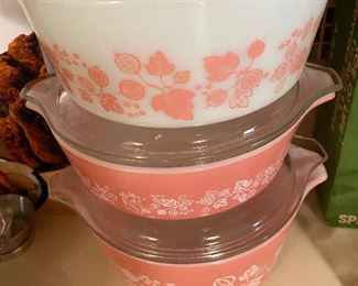 Pyrex Flamingo Pink Gooseberry Cinderella Covered Dishes
