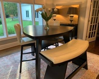 Noah Chocolate 4 Pc Bar Height Dining Room With Vanilla Barstools     Bar Height Dining Table Dimensions: 54"L X 54"W X 41"H
Barstool Dimensions: Barstool: 18"W X 17"D 45.5"H, Seat Height: 32"H
Bench Dimensions: 51.5"W X 21.5"D X 31"H    