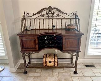 Iron and wood buffet with wine rack