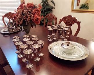 Jamestown by Reed & Barton Silverplate Goblets sets of 12, Kromex Vintage Lazy Susan Server