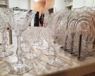 Vintage Etched Stemware with matching Plates