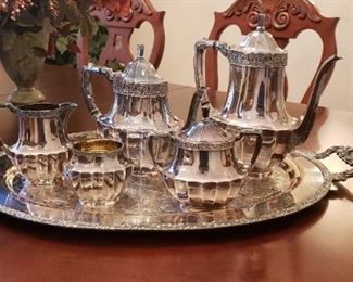 1930s Community Coronation Silver Plate Tea and Coffee service on Henley Silverplate Tray