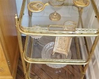 Petite brass and glass cart