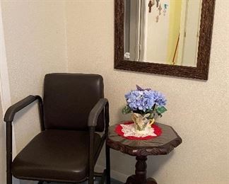 Medical Chair, Carved Side Table, Wall Mirror