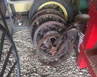 old tractor and Model A wheels