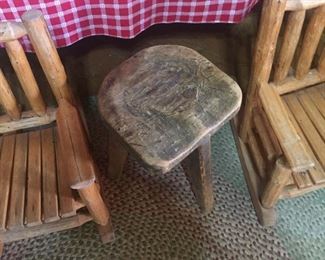 three-legged primitive stool--small log furniture 