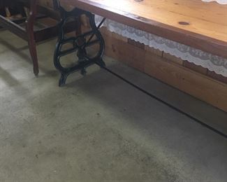 8' long wood table with metal base