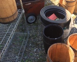 old wagon and barrels