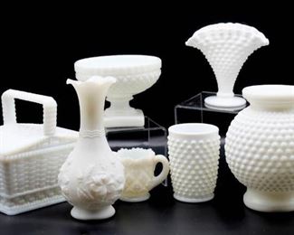 7 piece Milk Glass Lot Hobnail, Basket Weave and more - Westmoreland Milk Glass and Fenton (?)