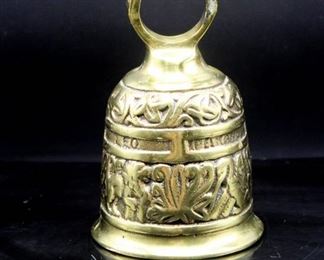 Ornate Vintage Brass Church Sanctuary Bell - with Latin words:  Leo Pelicanus Bos Angelus