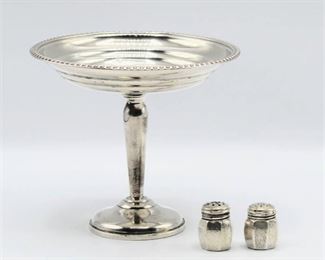 Sterling Silver Pedestal Bowl and Salt & Pepper Shakers