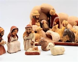 2 Clay Nativity Sets made in Peru - Large Set Signed F. Aylas
