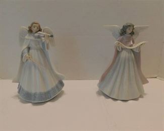 2 pcs - Lladro #5831 Angel Tree Topper (Pink) & #6126 Angelic Violinest, 7" Tall - with original boxes