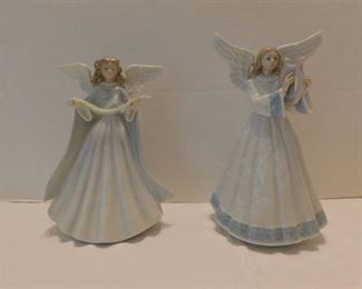 2 pcs - Lladro #5875 Angel Tree Topper & #5830 Heavenly Harpist, 7" Tall - with original boxes
