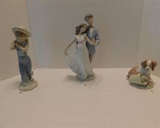 3 Lladro Damaged Figurines - #7642 Now & Forever w/box, #7672 It Wasn't Me w/box, #1286 Flower Basket Harvest no box