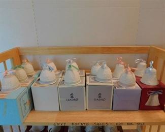 Lladro Porcelain Christmas Annual Bells 1987-1999 with boxes, 13pcs