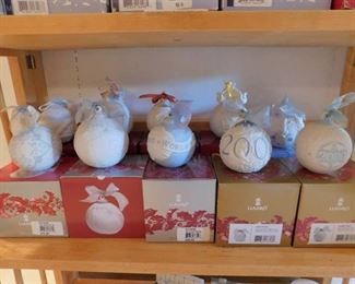 Lladro Annual Porcelain Ball Ornaments 2000-2009 plus 1 Santa's Journey ornament - 11pcs