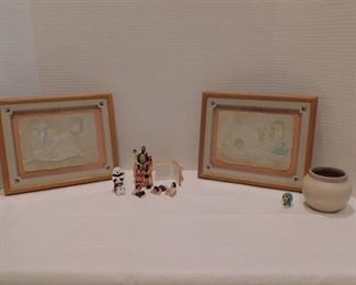Native American Family Story Figurines, Pressed Paper Indian art, Small Pottery Planter