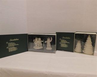 2 Department 56 Snowbabies Figurine 2pc Sets - Let's All Chime In, Trees 4.5 - 6.5" Tall, with original boxes