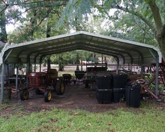 Carport 18X20 (to be disassembled and removed by the buyer), tool/storage boxes, Speedex model 32 tractor