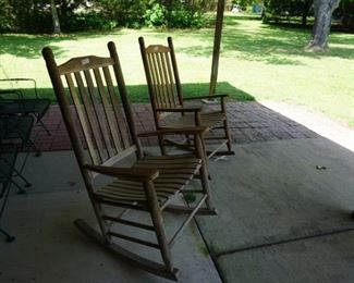 Two Oak Porch Rockers (the other 3 patio chairs are not for sale)