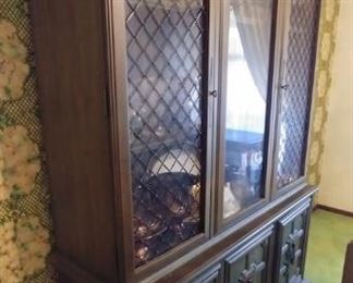 Retro Dining Room Suite: Dining Table with (2) Leaves 12" each 68" with Leaves by 34", (1) Arm Chairs, (5) Armless Chairs. Asking $275.00 China Cabinet 55" by 78.5" by 17". Asking $200.00 and Buffet 48" by 20.5" by 28.5" Asking $175.00