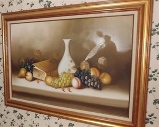 Oil Still Life Painting in Gilt Frame Signed by Stanley 43.5" by 32" Asking $150.00