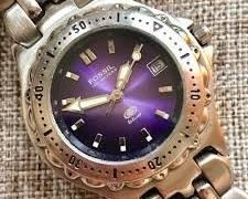 25. Fossil Blue Men's Watch AM 3582 Purple Dial Waterproof 100 ft Asking $95.00