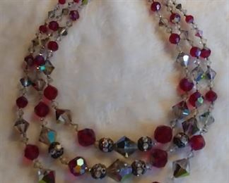 4. Vintage Red, Silver, & Iridescent Glass Bead Choker Asking $39.00